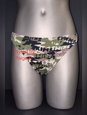 ❤️NWT SKIMS Swim Mid Coverage Bikini Swimsuit Bottoms LOGO CAMO M